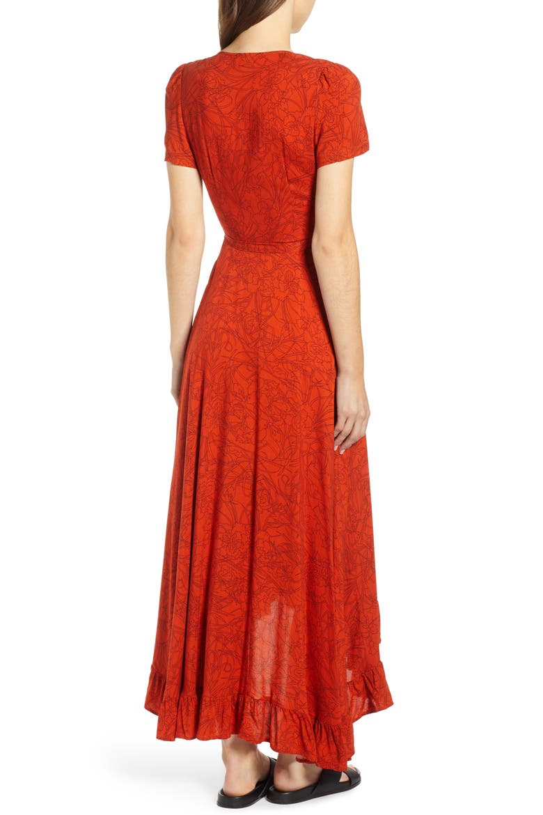 Daniella Floral Print Wrap Dress, Alternate, color, RED OCHRE