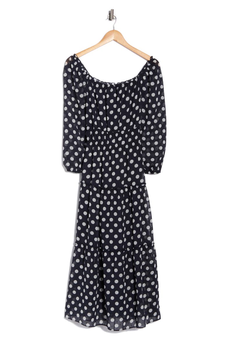 Tiered Midi Dress, Alternate, color, NAVY IVORY DOT