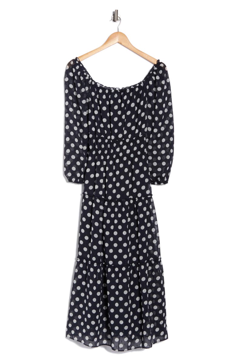 Socialite Tiered Midi Dress, Alternate, color, Navy Ivory Dot