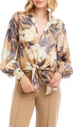 Karen Kane Floral Tie Front Satin Top
