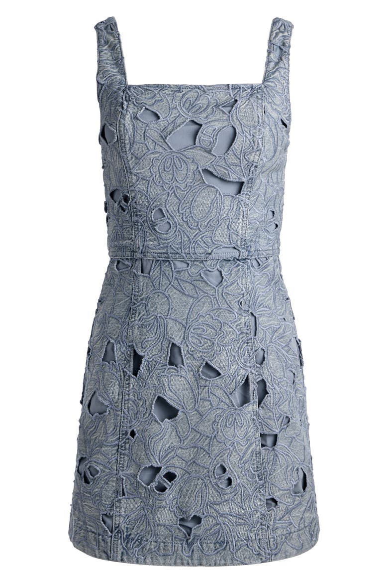 Maryann Embroidered Floral Eyelet Denim Dress, Alternate, color, ROCKSTAR BLUE