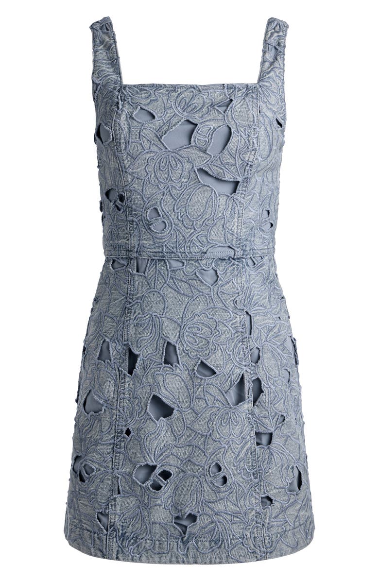 Alice + Olivia Maryann Embroidered Floral Eyelet Denim Dress, Alternate, color, Rockstar Blue