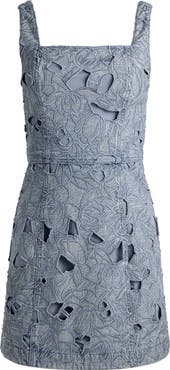 Alice + Olivia Maryann Embroidered Floral Eyelet Denim Dress