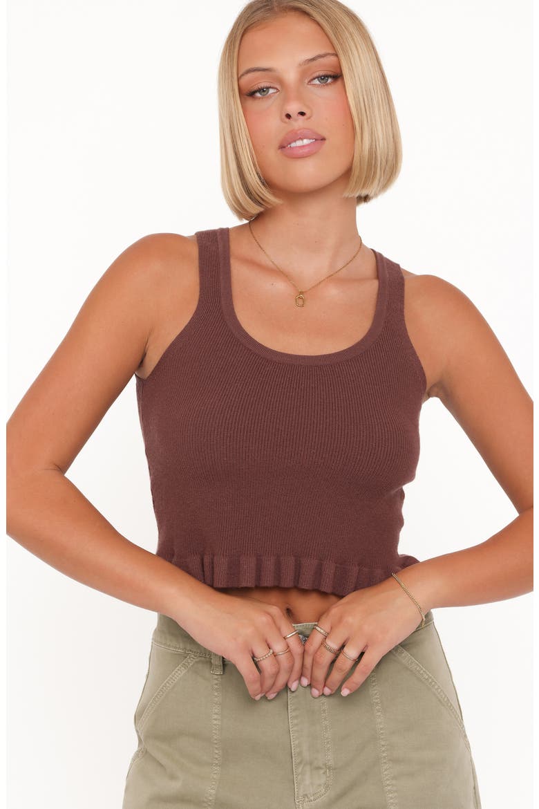 Bernice Ruffle Hem Crop Sweater Tank, Alternate, color, BROWN