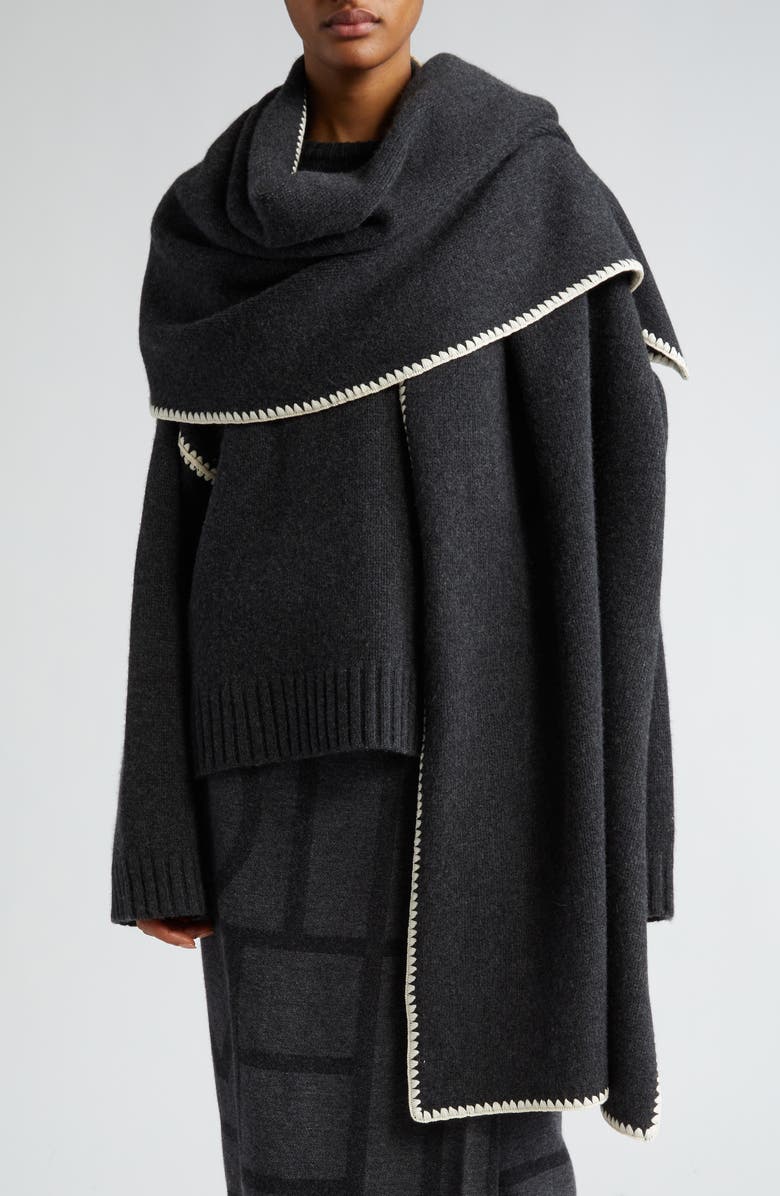 TOTEME Oversize Shell Stitch Trim Wool, Cashmere & Cotton Scarf, Main, color,