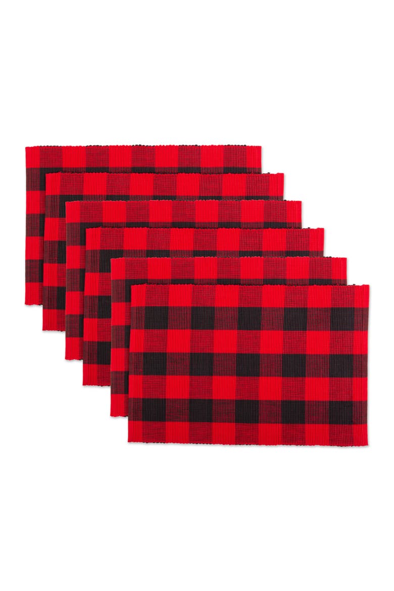 Buffalo Check Ribbed Placemat Set/6, Main, color, Tango Red/Black