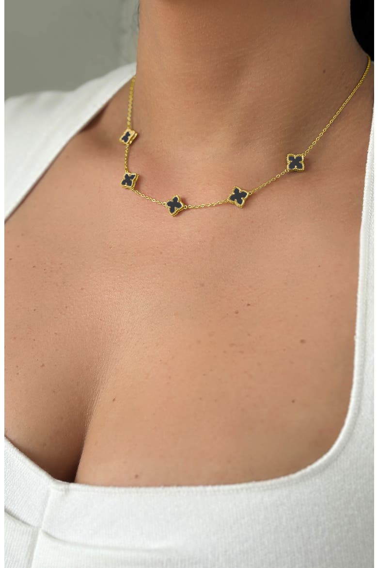 Mother of Pearl Station Necklace, Alternate, color, BLACK