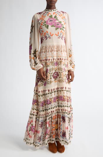 Winter Floral Long-sleeve Dres