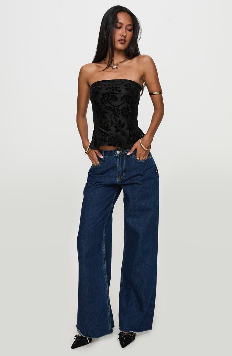 Princess Polly Attlee Velvet Floral Strapless Top, Alternate, color, Black Floral