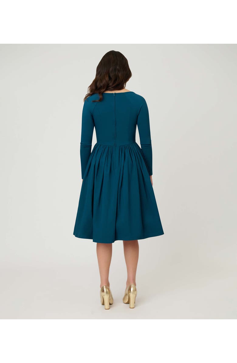 Unique Vintage Sweetheart Long Sleeve Swing Dress, Alternate, color, Green Solid
