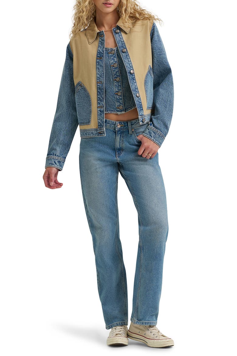 Mixed Media Denim Jacket, Alternate, color, AERIAL VIEW