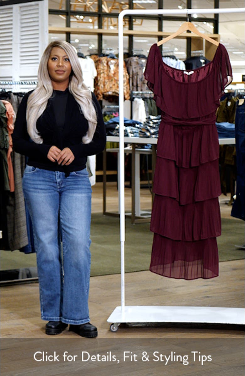 Night Garden Tiered Release Pleat Off the Shoulder Maxi Dress, sales video thumbnail