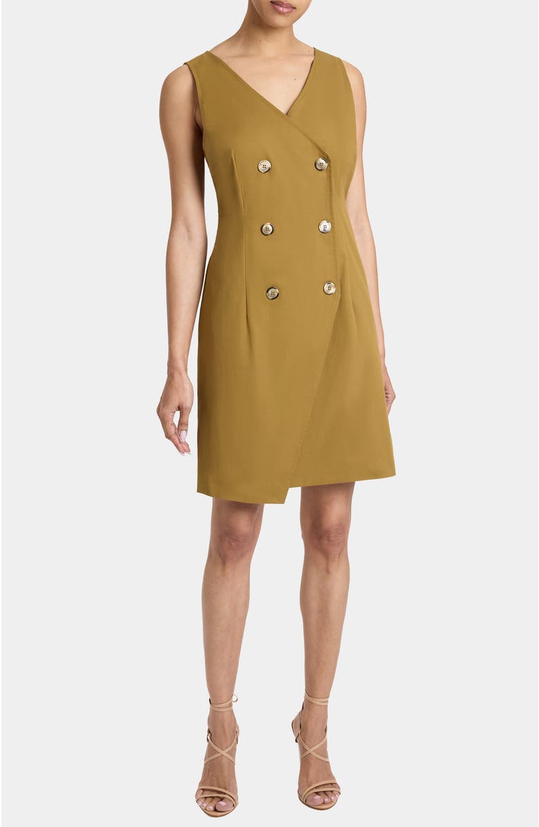 Santorelli DEE Sleeveless Double Breasted A-Line Dress with Asymmetric Skirt Panel in Stretch Cotton, Alternate, color, 