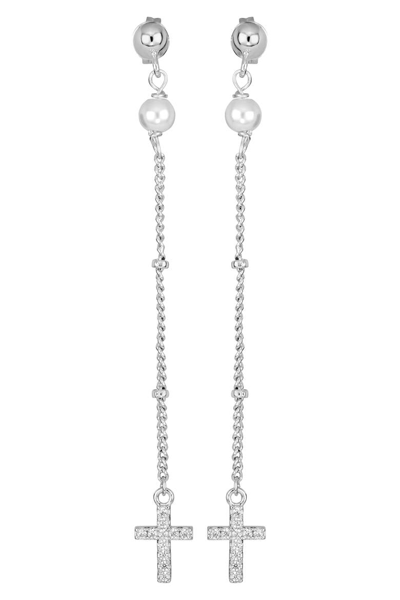 Imitation Pearl & Cross Linear Drop Earrings video