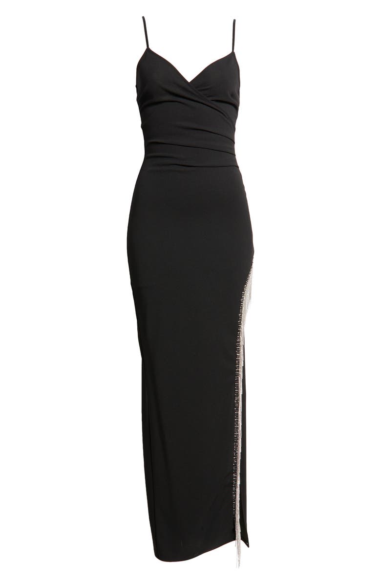 LOVE, NICKIE LEW Crystal Fringe Trim Faux Wrap Gown, Alternate, color, 