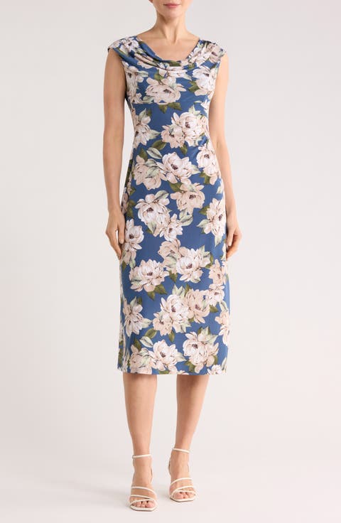 Floral Cowl Neck Midi Dress