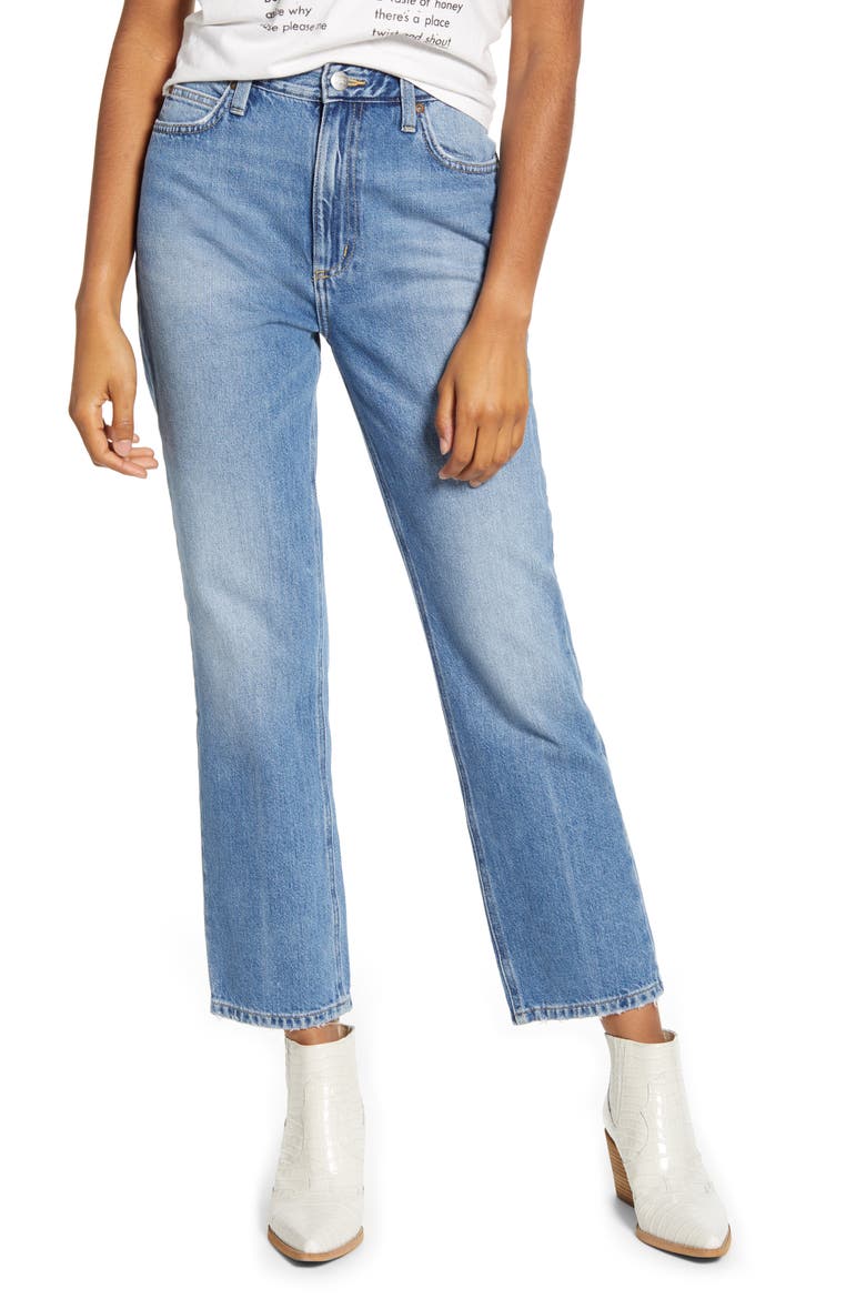 High Waist Straight Leg Ankle Jeans, Main, color, SALINA