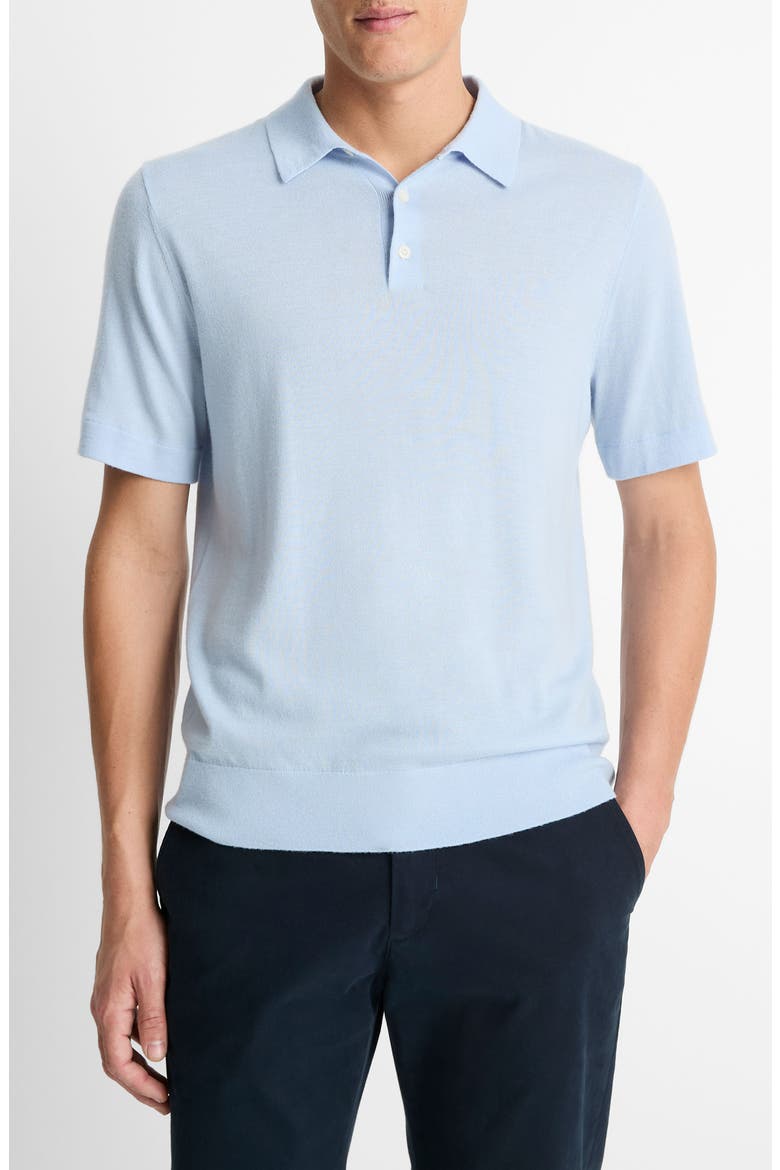 Short Sleeve Wool & Cashmere Polo Sweater, Main, color, PLAYA BLUE