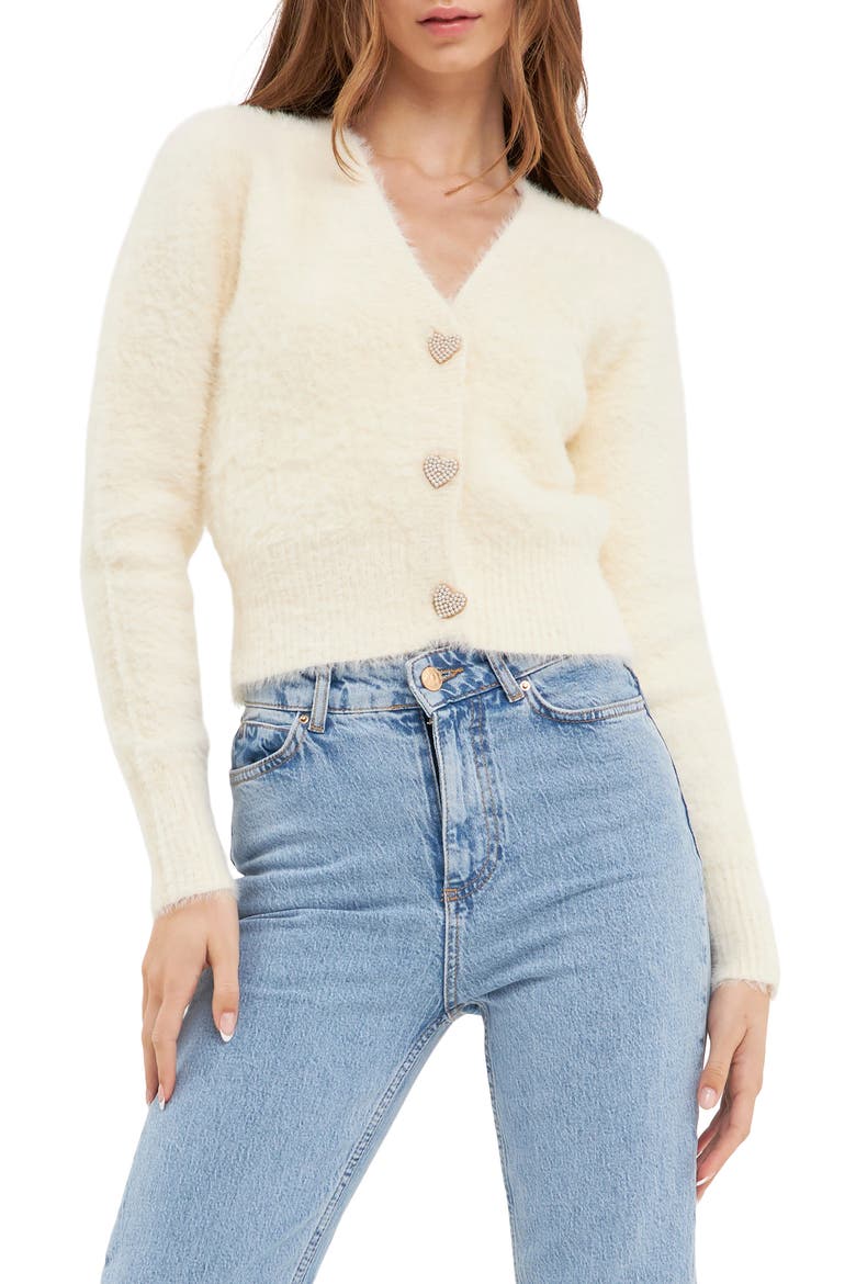 Pearly Heart Button Sweater, Main, color, CREAM