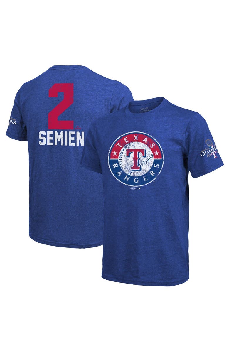 Majestic Threads Men's Majestic Threads Marcus Semien Royal Texas Rangers 2023 World Series Champions Name & Number T-Shirt, Main, color,