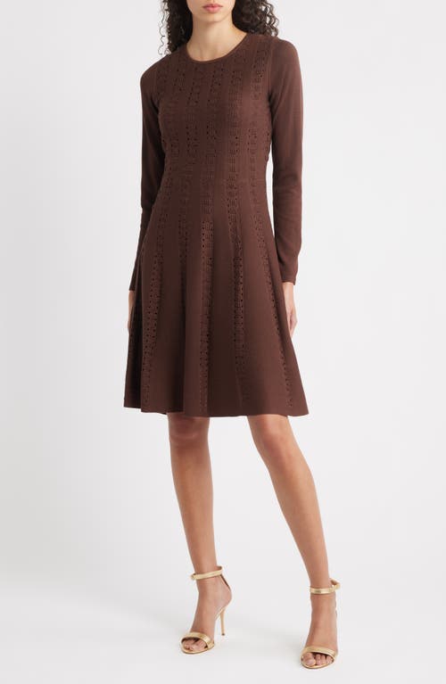 Julia Jordan Open Stitch Long Sleeve Sweater Dress in Brown 