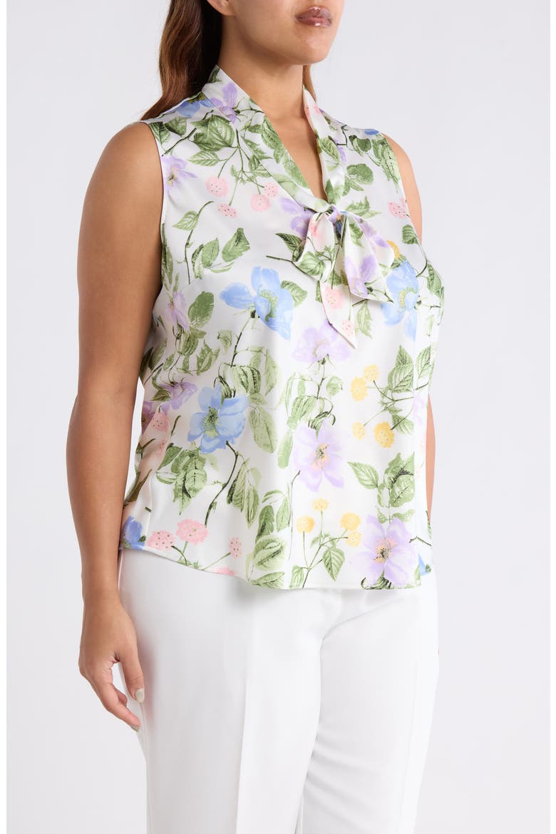 Sleeveless Matte Satin Top, Alternate, color, LILY WHITE MULTI
