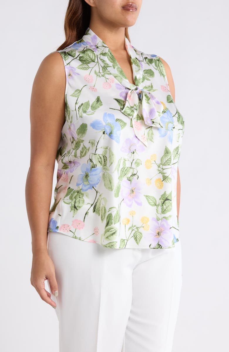 KASPER Sleeveless Matte Satin Top, Alternate, color, Lily White Multi