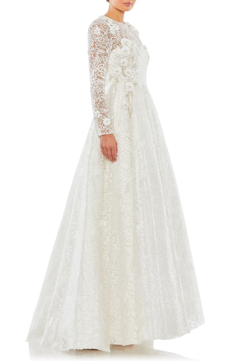 Mac Duggal Floral Embroidered & Beaded Long Sleeve Mesh Gown, Alternate, color,