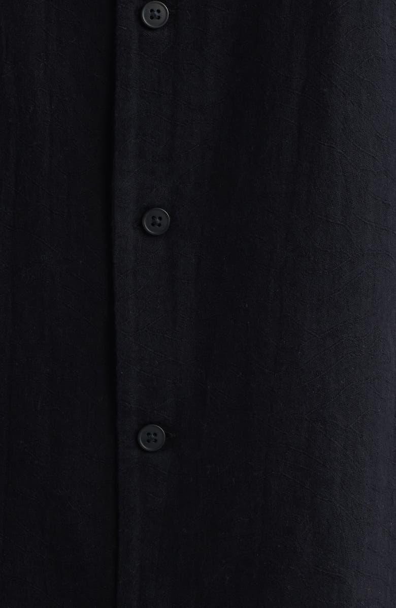 Open Edit Dune Oversize Short Sleeve Wool Blend Jacquard Button-Up Shirt, Alternate, color, Black
