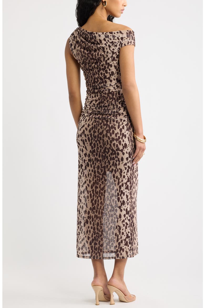 Off the Shoulder Mesh Midi Dress, Alternate, color, TAN- BROWN C LEOPARD SPOT