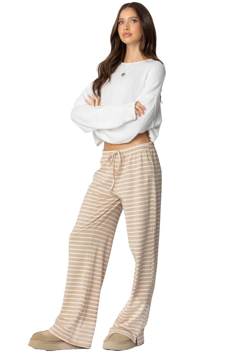 Jona Stripe Stretch Cotton Drawstring Pants, Alternate, color, BEIGE
