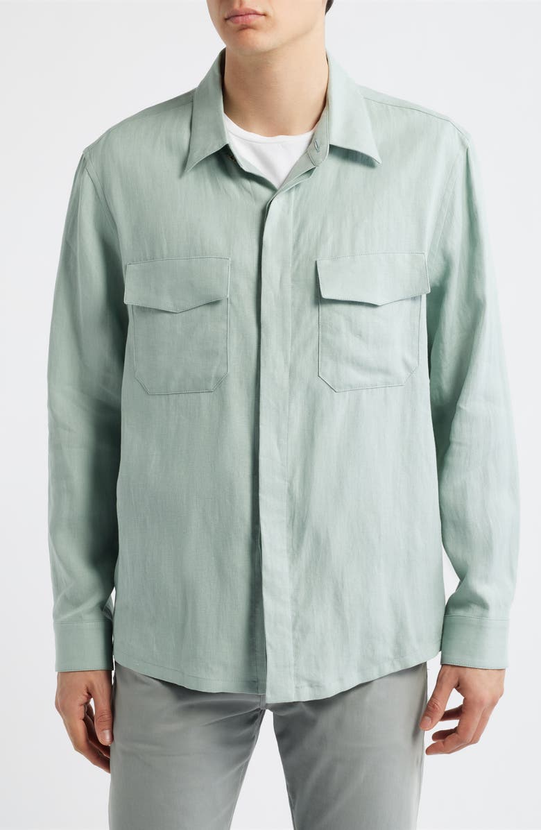 Canali Relaxed Fit Linen Overshirt, Alternate, color, Green