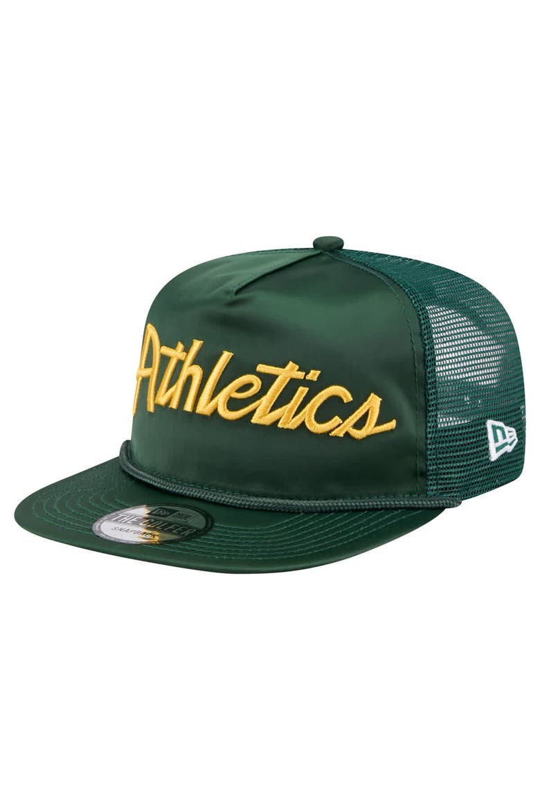 Men's New Era Green Athletics Retro Satin Script Golfer Adjustable Hat, Main, color, Green