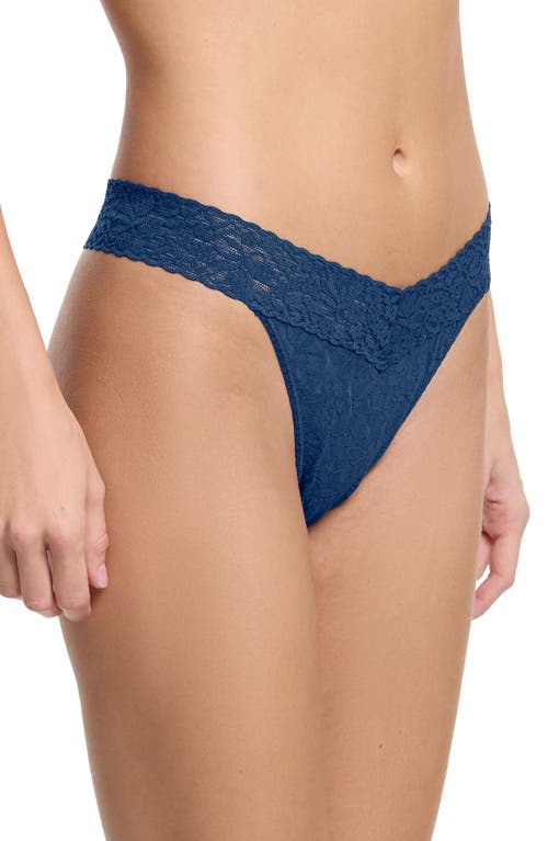 Hanky Panky Flora Lace Original Rise Thong In Night Owl Blue