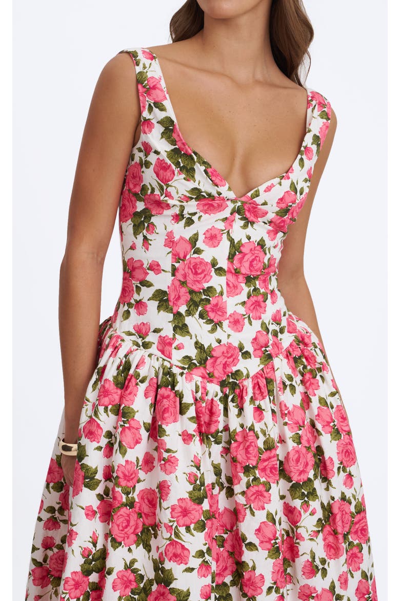 Wilfreda Blooming Floral Linen Sweetheart Midi Dress, Alternate, color, Pink