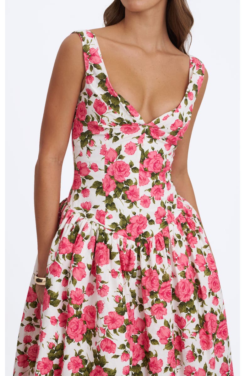 Miss Circle Wilfreda Blooming Floral Linen Sweetheart Midi Dress, Alternate, color, Pink