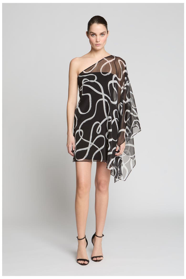 Chiffon Caftan Mini, Main, color, Black Ribbon