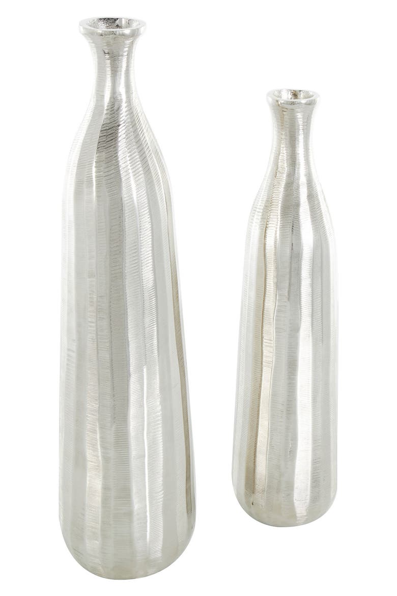 Set of 2 Tall Metal Vases, Alternate, color, SILVER