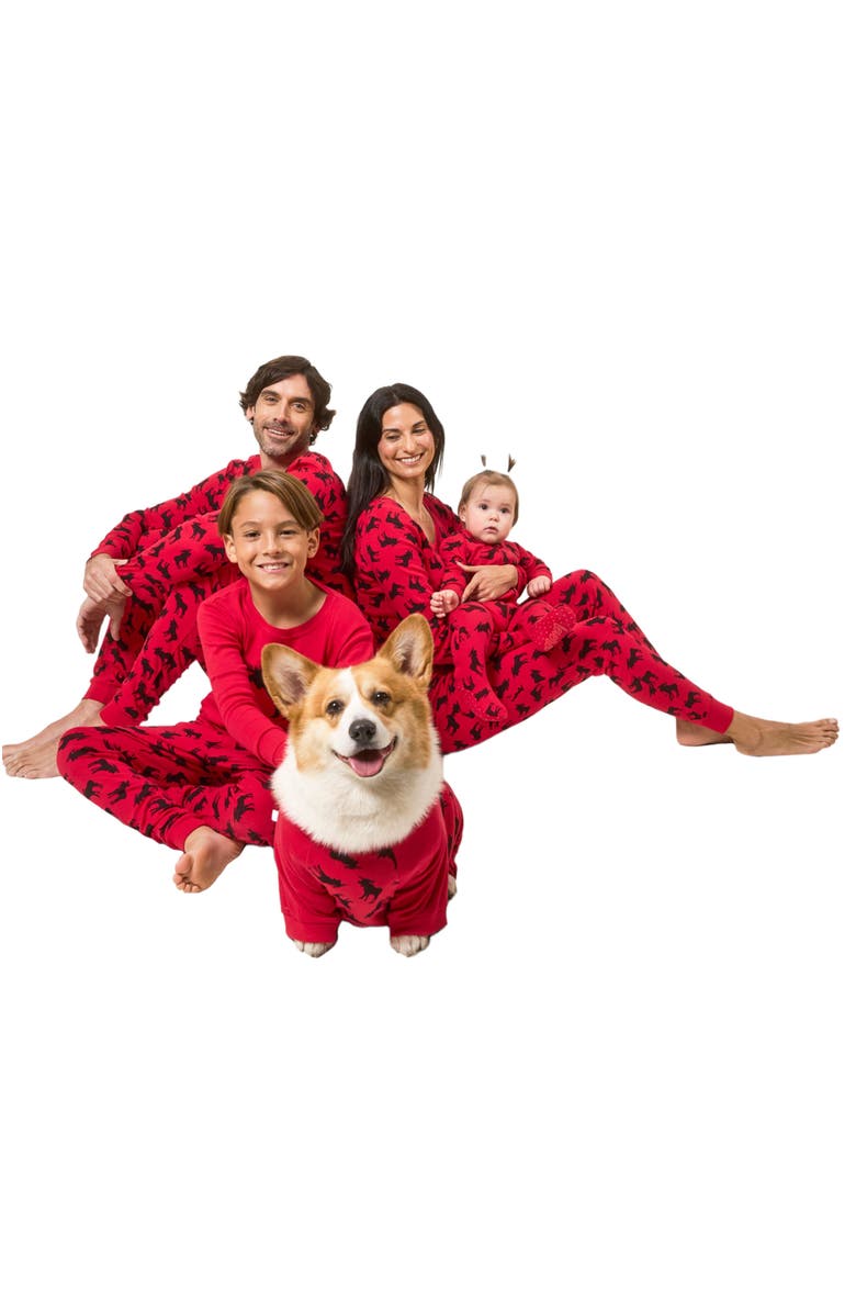 Leveret Kids Footed Printed Cotton Matching Family Holiday Pajamas, Argyles & Holiday Prints, Alternate, color, Moose