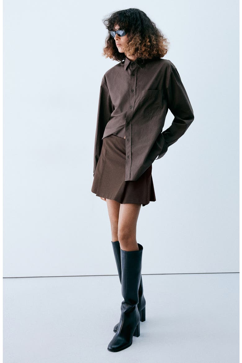 Buckle Detail Pleated Miniskirt, Alternate, color, BROWN