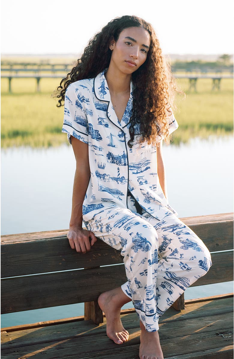 Katie Kime NC Toile Pant Set, Alternate, color, Navy