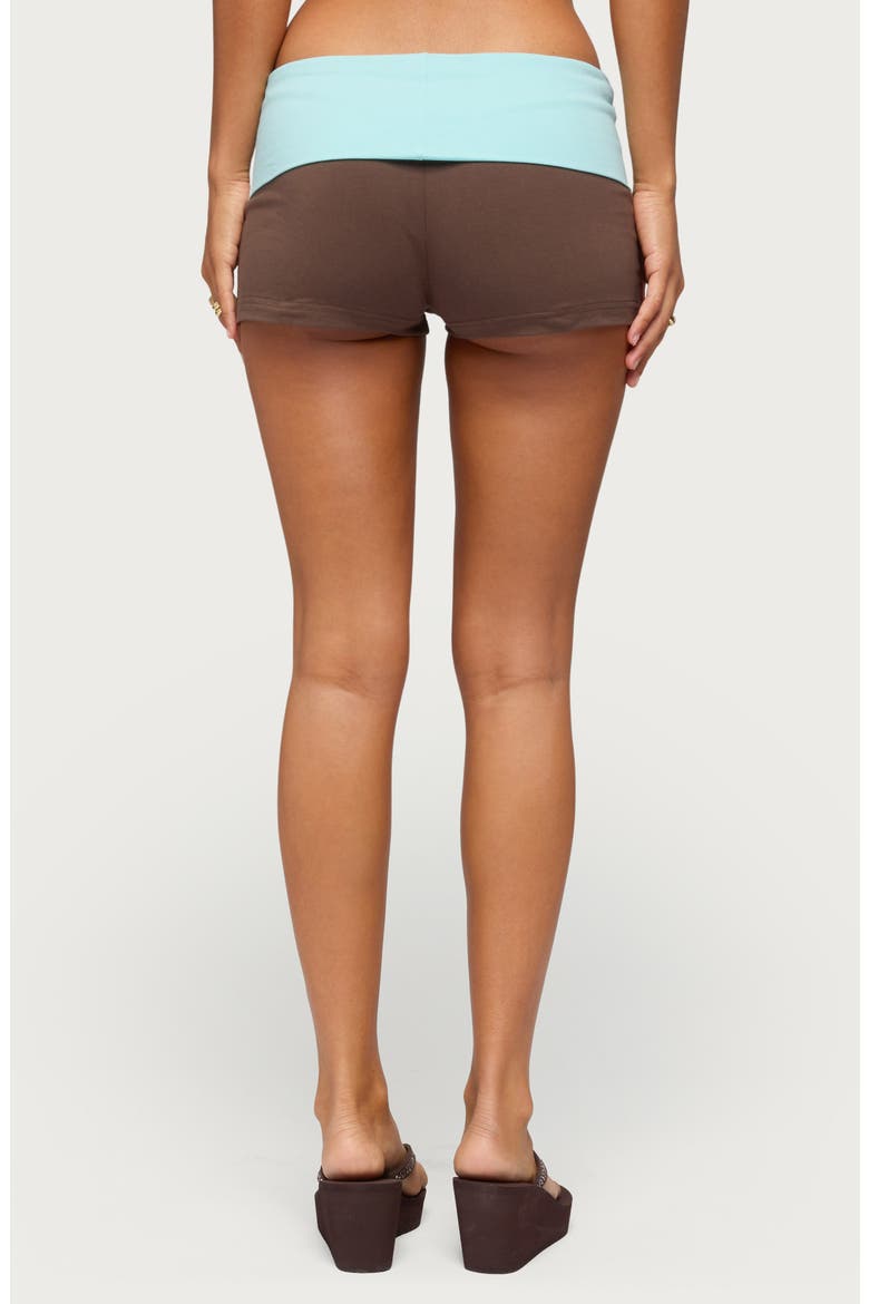 Emmey Contrast Foldover Waistband Shorts, Alternate, color, BROWN-AND-AQUA