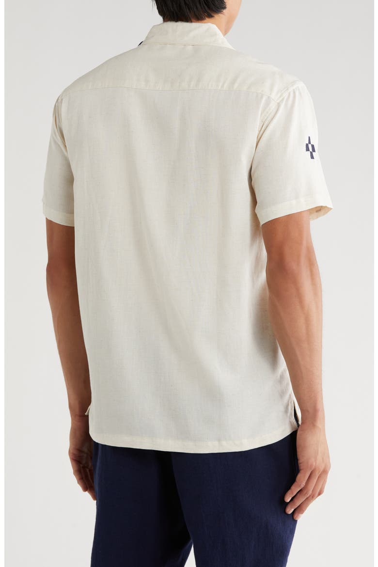 Geometric Embroidered Camp Shirt, Alternate, color, FLAX
