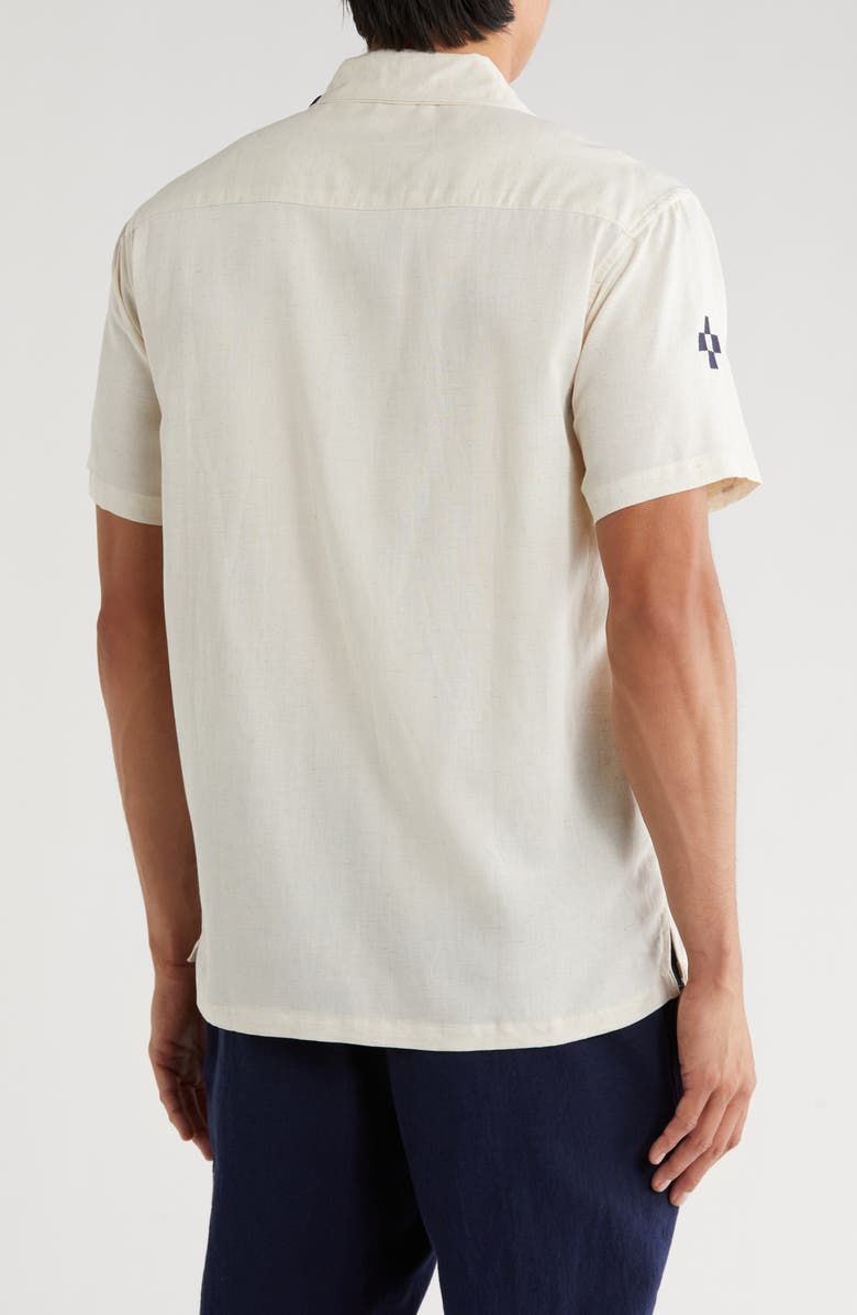 T.R. PREMIUM Geometric Embroidered Camp Shirt, Alternate, color, Flax