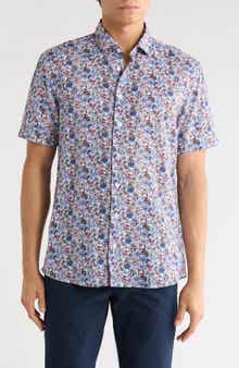 SOUL OF LONDON Floral Short Sleeve Viscose & Linen Button-Up Shirt
