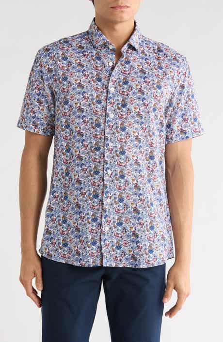 SOUL OF LONDON Floral Short Sleeve Viscose & Linen Button-Up Shirt