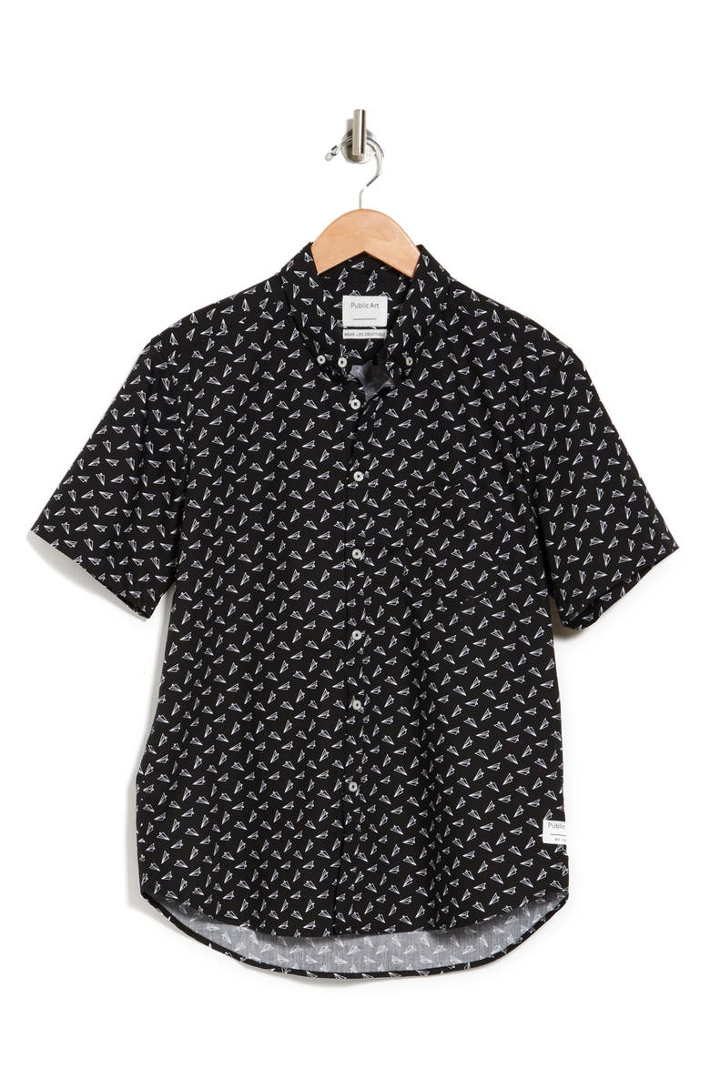 Public Art Airplane Print Short Sleeve Regular Fit Shirt, Alternate, color,