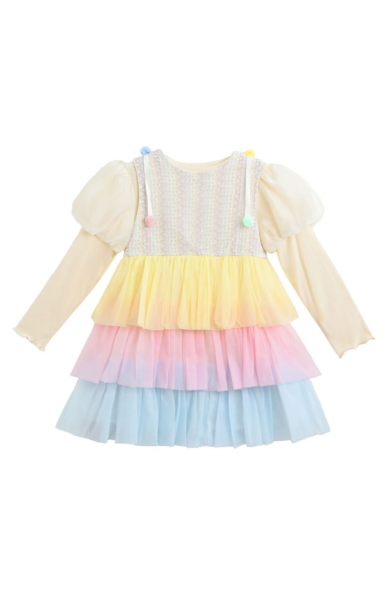 Mimi Tutu Pastel Pom-Pom Tulle Dress, Main, color, Cream