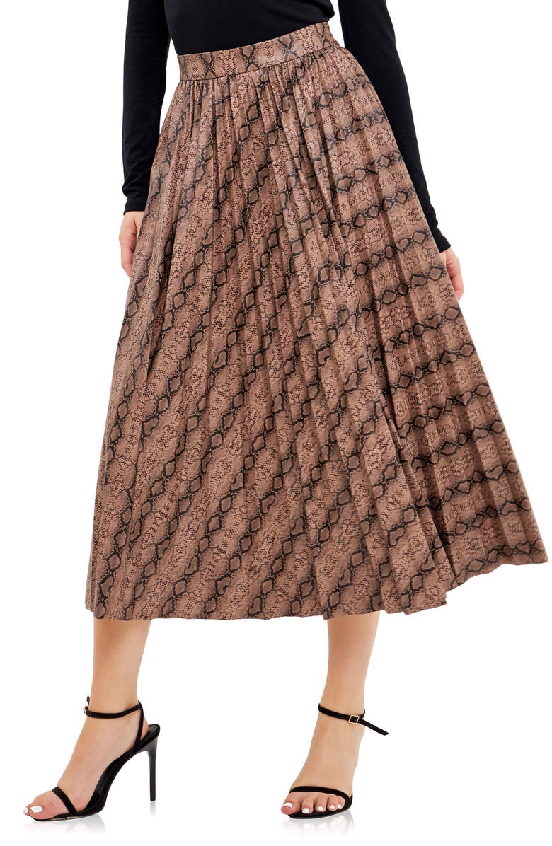 Endless Rose Snakeskin Print Pleated Midi Skirt, Alternate, color, 