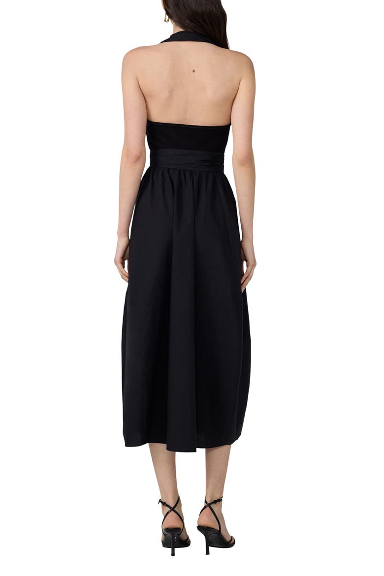 Nova Halter Neck Cotton Midi Dress, Alternate, color, BLACK